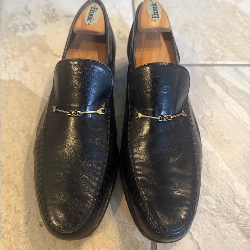 Florsheim Black Leather Loafers with Metallic Accent